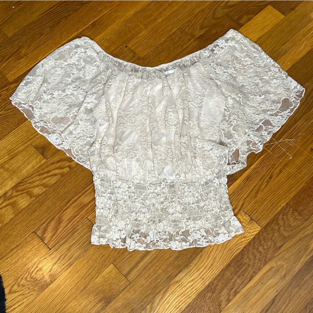 Have Y2K Floral Beige Sheer Lined Top Witch Cinched Waisted Size Large